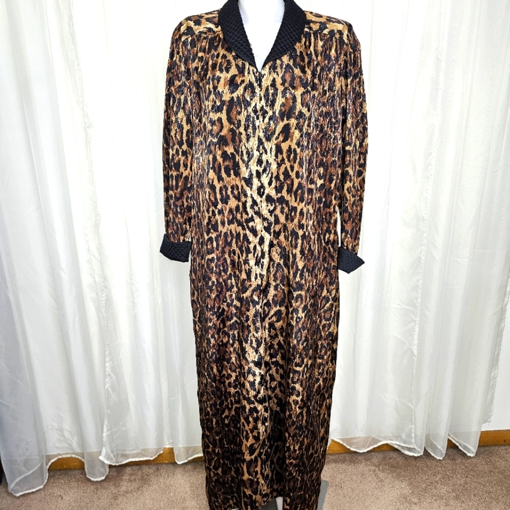 Vintage Kathleen Usherwood Leopard Print House Coat House Dress Caftan Mumu Sm